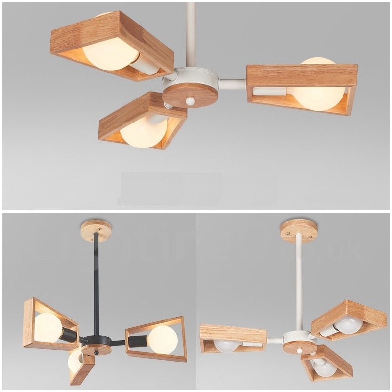 Lámpara de araña de madera de un solo nivel con 3 luces, estilo moderno y contemporáneo