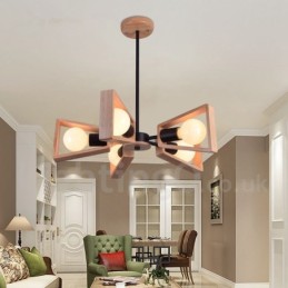 Lámpara de araña de madera de un solo nivel con 5 luces, estilo moderno y contemporáneo
