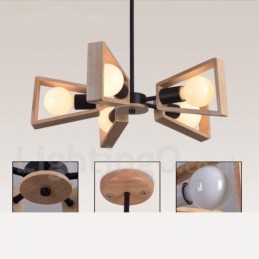 Lámpara de araña de madera de un solo nivel con 5 luces, estilo moderno y contemporáneo