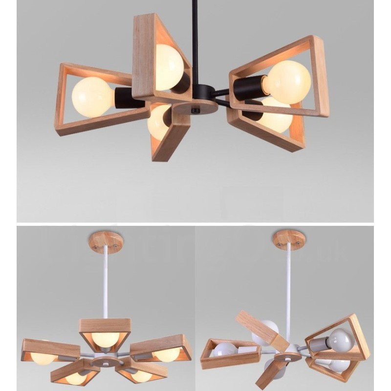 Lámpara de araña de madera de un solo nivel con 5 luces, estilo moderno y contemporáneo