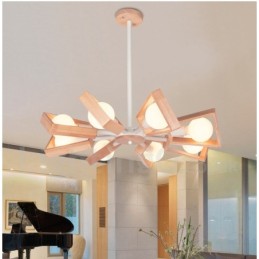 Lámpara de araña de madera de un solo nivel con 8 luces, estilo moderno y contemporáneo