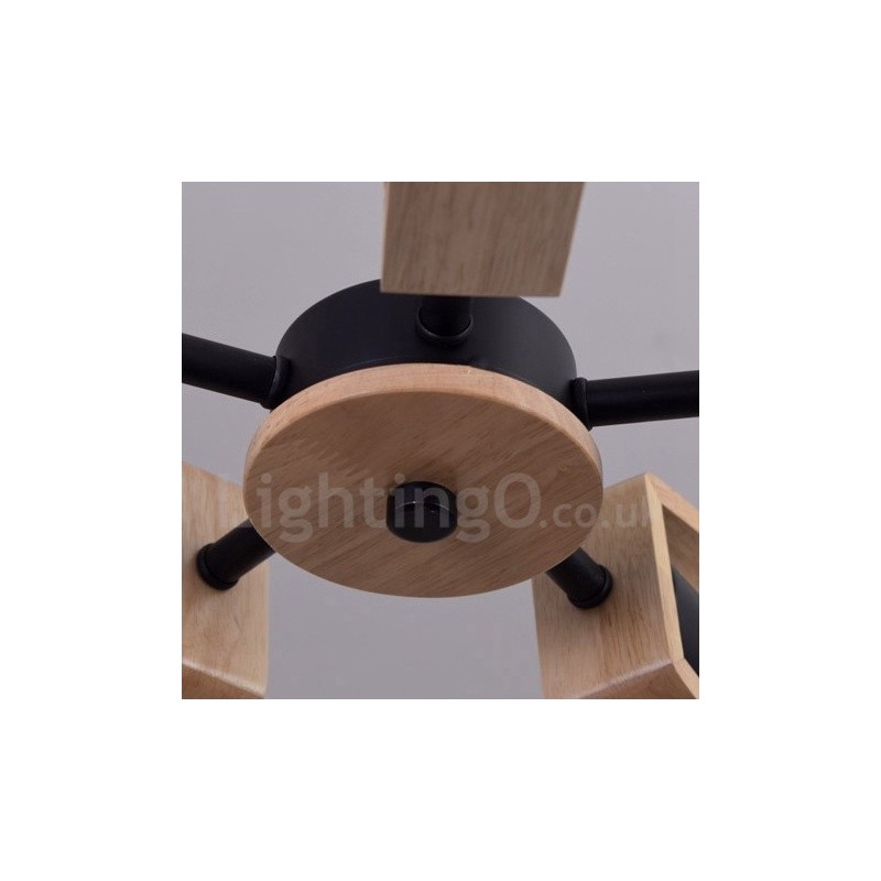 Lámpara de araña de madera de un solo nivel con 8 luces, estilo moderno y contemporáneo