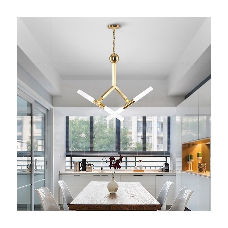 Lámpara de araña moderna contemporánea de 2 niveles y 4 luces dorada