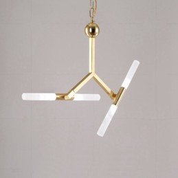 Lámpara de araña moderna contemporánea de 2 niveles y 4 luces dorada
