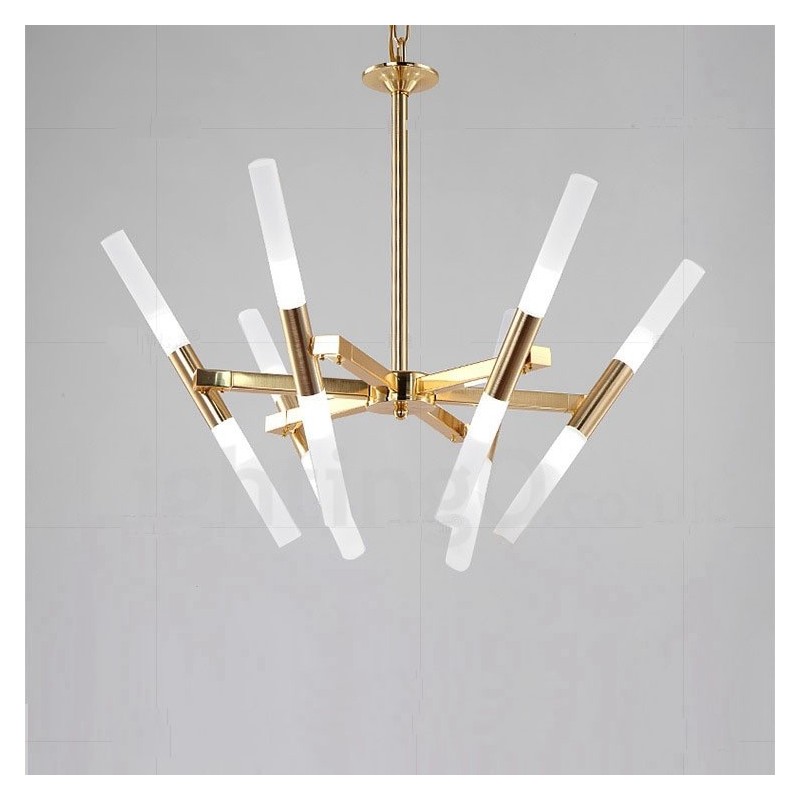 Lámpara de araña moderna contemporánea de 2 niveles y 12 luces doradas