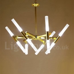 Lámpara de araña moderna contemporánea de 2 niveles y 12 luces doradas