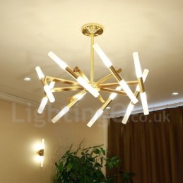 Lámpara de araña moderna contemporánea de 2 niveles y 16 luces doradas