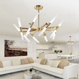Lámpara de araña moderna contemporánea de 2 niveles y 16 luces doradas
