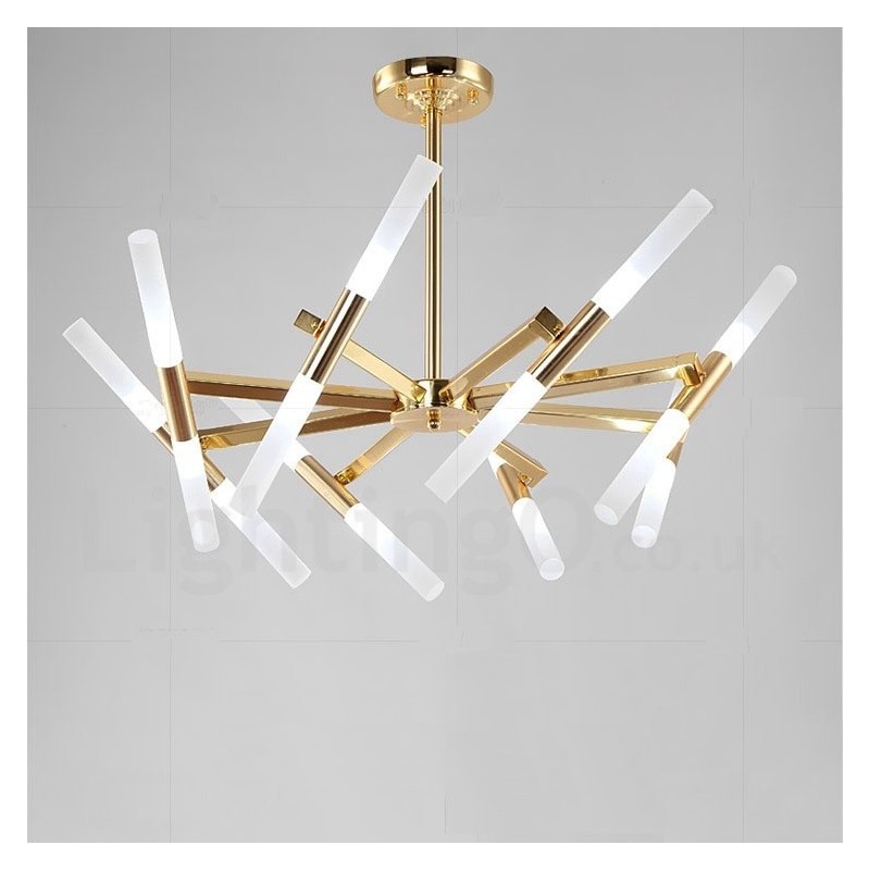 Lámpara de araña moderna contemporánea de 2 niveles y 16 luces doradas