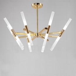 Lámpara de araña moderna contemporánea de 2 niveles y 16 luces doradas