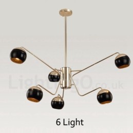 Lámpara de araña moderna contemporánea de metal de 6 luces y 2 niveles con pantalla de vidrio