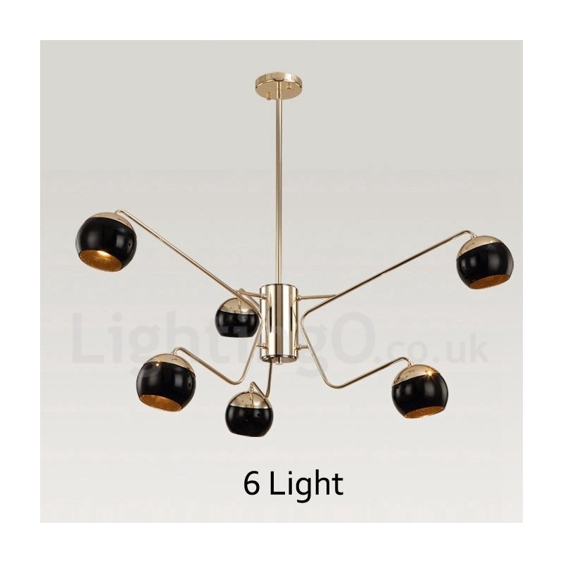 Lámpara de araña moderna contemporánea de metal de 6 luces y 2 niveles con pantalla de vidrio