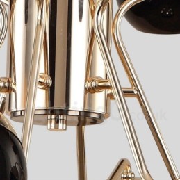 Lámpara de araña moderna contemporánea de metal de 6 luces y 2 niveles con pantalla de vidrio
