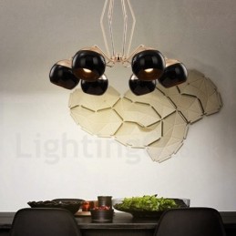 Lámpara de araña moderna contemporánea de metal de un solo nivel con 6 luces y pantalla de vidrio
