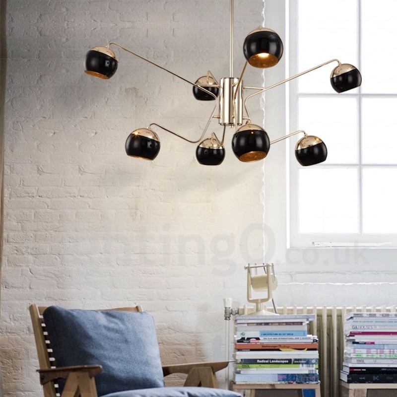 Lámpara de araña moderna contemporánea de metal de 8 luces y 2 niveles con pantalla de vidrio