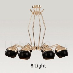 Lámpara de araña moderna contemporánea de metal de un solo nivel de 8 luces con pantalla de vidrio