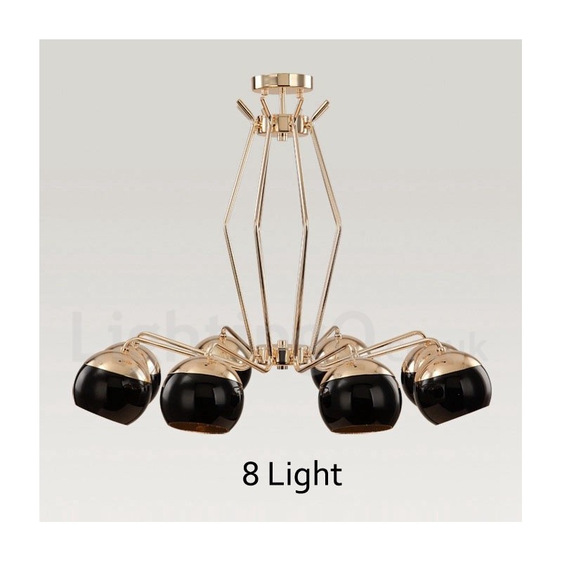 Lámpara de araña moderna contemporánea de metal de un solo nivel de 8 luces con pantalla de vidrio