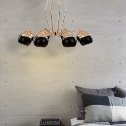Lámpara de araña moderna contemporánea de metal de un solo nivel de 8 luces con pantalla de vidrio