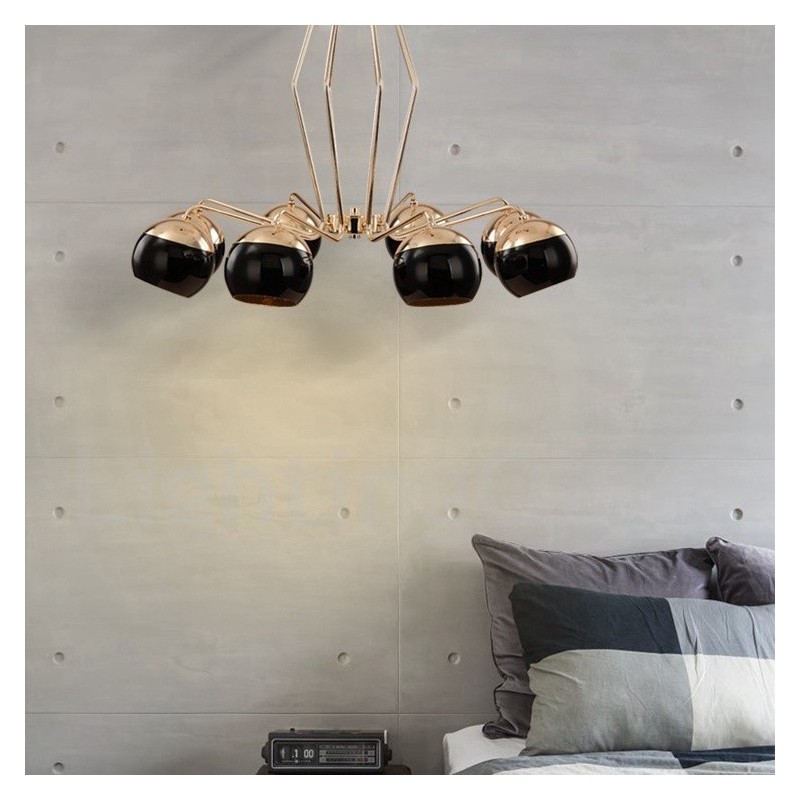 Lámpara de araña moderna contemporánea de metal de un solo nivel de 8 luces con pantalla de vidrio