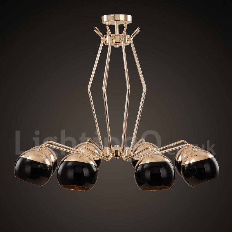 Lámpara de araña moderna contemporánea de metal de un solo nivel de 8 luces con pantalla de vidrio
