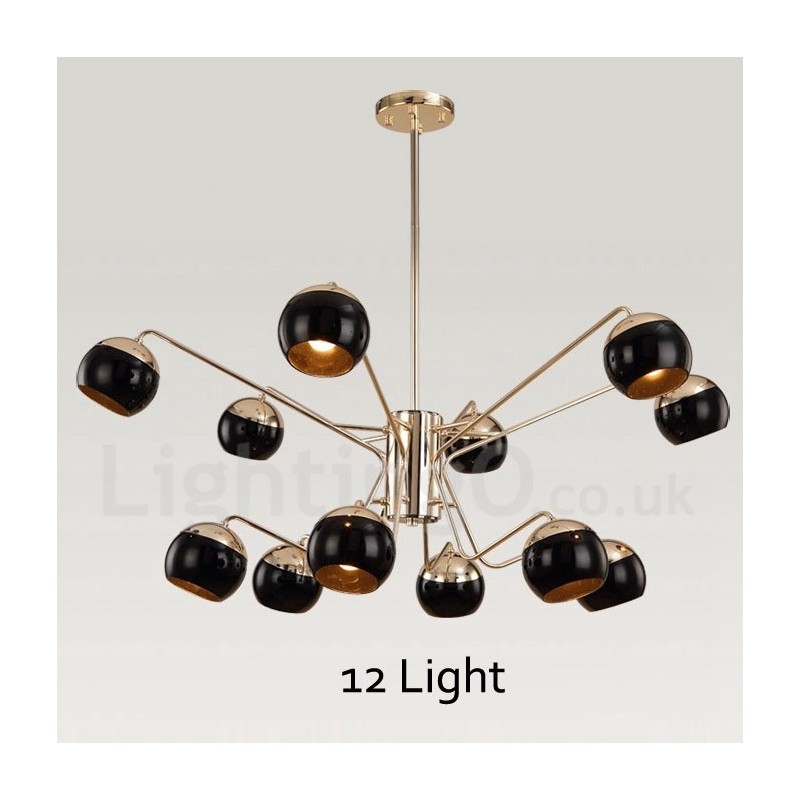 Lámpara de araña moderna contemporánea de metal de 12 luces y 2 niveles con pantalla de vidrio