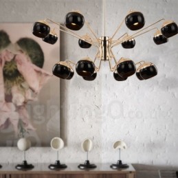 Lámpara de araña moderna contemporánea de metal de 16 luces y 2 niveles con pantalla de vidrio