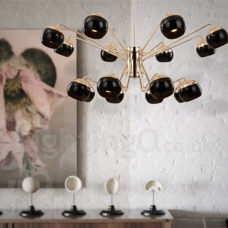 Lámpara de araña moderna contemporánea de metal de 16 luces y 2 niveles con pantalla de vidrio Lámpara de araña moderna contemporánea de metal de 16 luces y 2 niveles con pantalla de vidrio