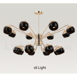 Lámpara de araña moderna contemporánea de metal de 16 luces y 2 niveles con pantalla de vidrio