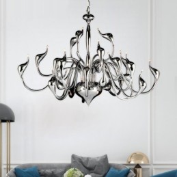 Lámpara de araña moderna de 24 luces con forma de cisne, bombilla G4 cromada incluida.