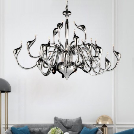 Lámpara de araña moderna de 24 luces con forma de cisne, bombilla G4 cromada incluida. Lámpara de araña moderna de 24 luces con forma de cisne, bombilla G4 cromada incluida.
