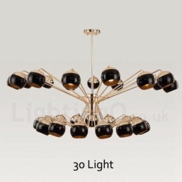 Lámpara de araña moderna contemporánea de metal de 30 luces y 2 niveles con pantalla de vidrio