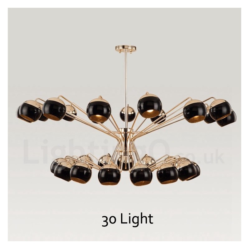 Lámpara de araña moderna contemporánea de metal de 30 luces y 2 niveles con pantalla de vidrio