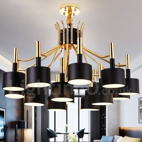 Lámpara de araña de estilo contemporáneo moderno de 15 luces y 2 niveles Lámpara de araña de estilo contemporáneo moderno de 15 luces y 2 niveles