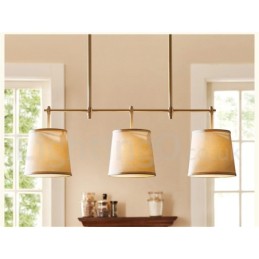 Lámpara de araña de cobre de 3 luces estilo retro campestre con pantalla de tela