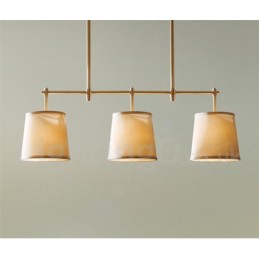 Lámpara de araña de cobre de 3 luces estilo retro campestre con pantalla de tela