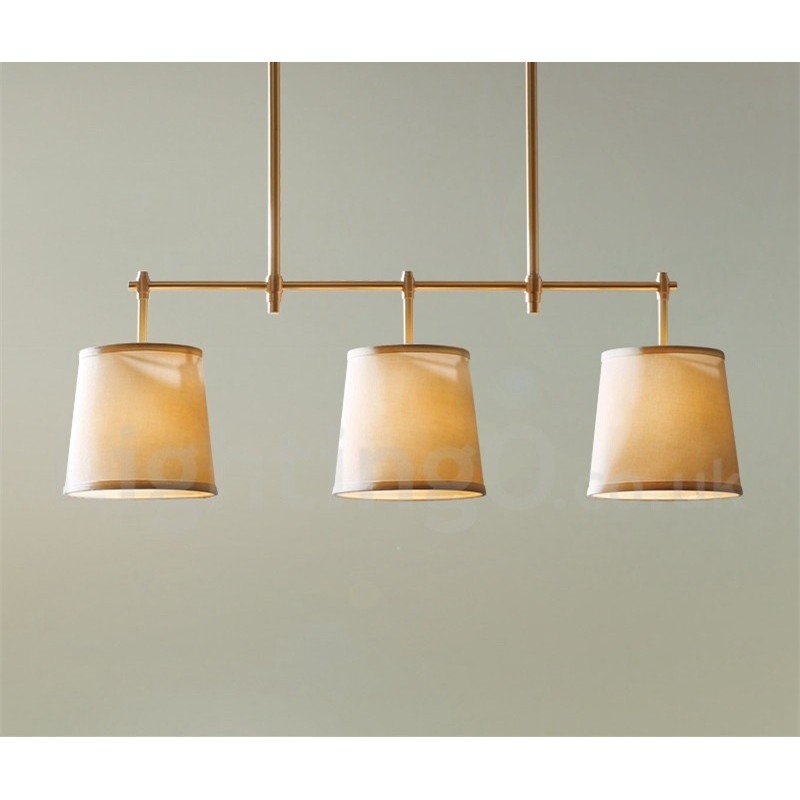 Lámpara de araña de cobre de 3 luces estilo retro campestre con pantalla de tela