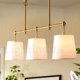Lámpara de araña de cobre de 3 luces estilo retro campestre con pantalla de tela