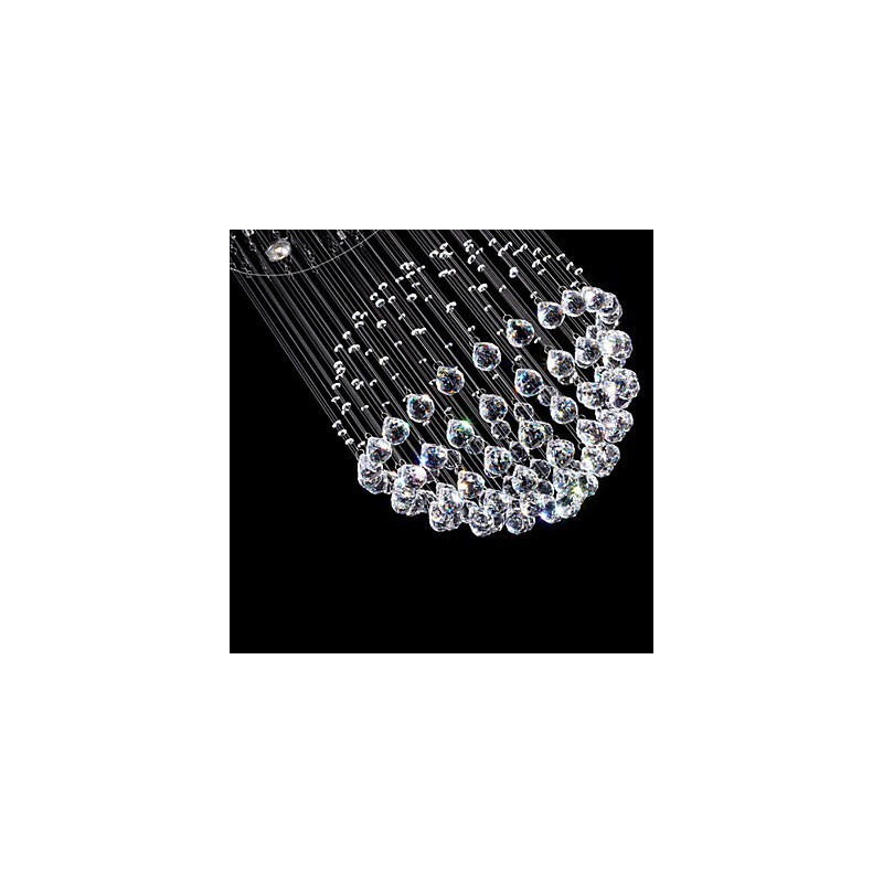 Lámpara colgante moderna de cristal de 5 luces con dosel plateado y globo de cristal transparente.