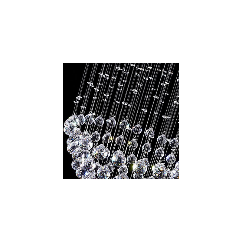 Lámpara colgante moderna de cristal de 5 luces con dosel plateado y globo de cristal transparente.