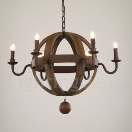 Lámpara de araña de madera vintage de estilo campestre con 6 luces