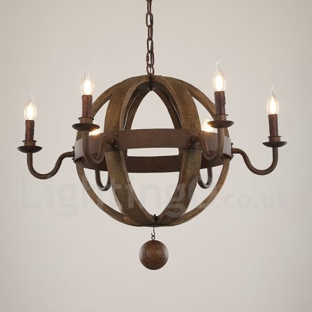 Lámpara de araña de madera vintage de estilo campestre con 6 luces Lámpara de araña de madera vintage de estilo campestre con 6 luces