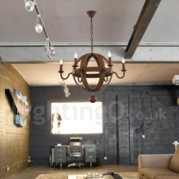 Lámpara de araña de madera vintage de estilo campestre con 6 luces