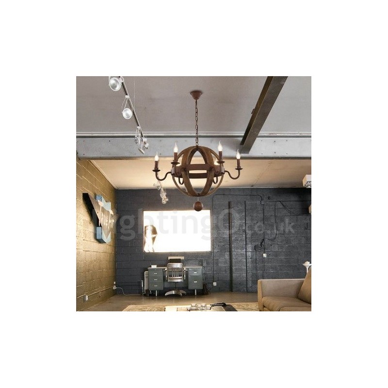 Lámpara de araña de madera vintage de estilo campestre con 6 luces