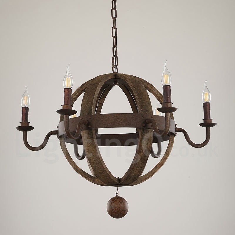 Lámpara de araña de madera vintage de estilo campestre con 6 luces