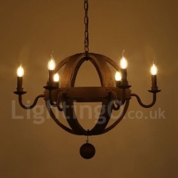 Lámpara de araña de madera vintage de estilo campestre con 6 luces