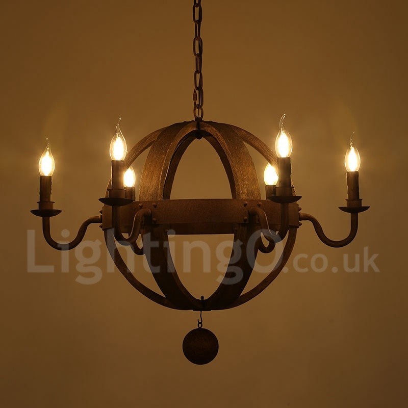 Lámpara de araña de madera vintage de estilo campestre con 6 luces
