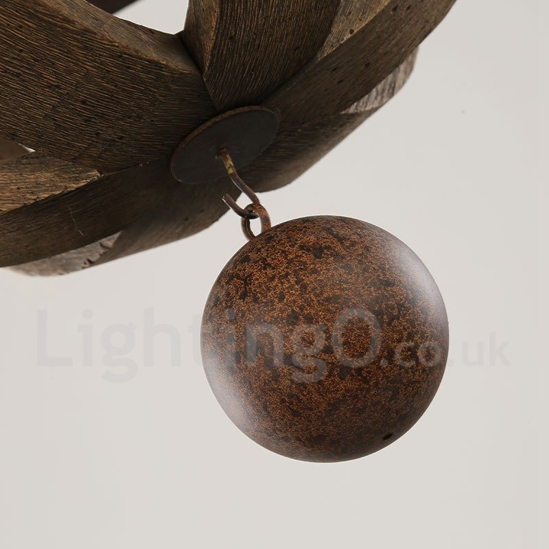 Lámpara de araña de madera vintage de estilo campestre con 6 luces