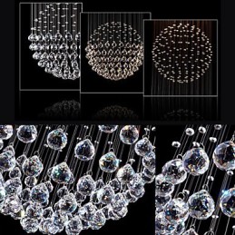 Lámpara colgante moderna de cristal de 5 luces con dosel plateado y globo de cristal transparente.