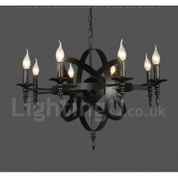 Lámpara de araña de un solo nivel de 8 luces de metal retro vintage negro
