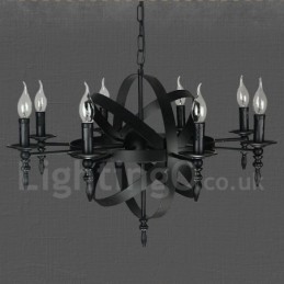 Lámpara de araña de un solo nivel de 8 luces de metal retro vintage negro